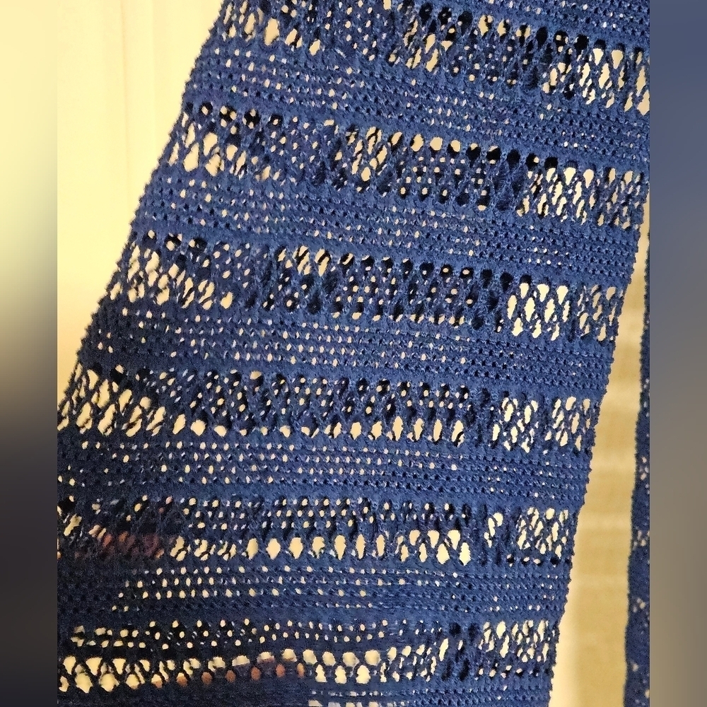 Womens Large long sleeve summer crochet dress blue fishnet oversized - Picture 3 of 4